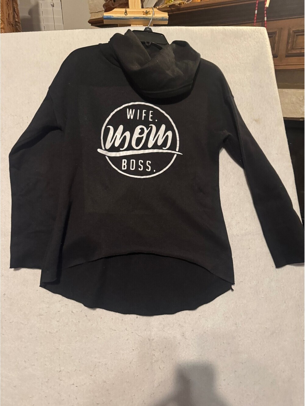 Black Hoodie with Wife, Mom, Boss Print